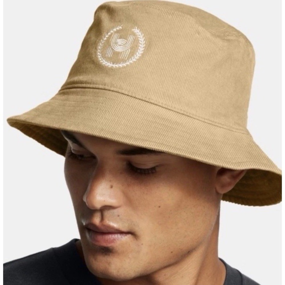 Under Armour Unisex UA Sportstyle Corduroy Bucket Hat Mens S/M Cotton Tan‎ Logo
